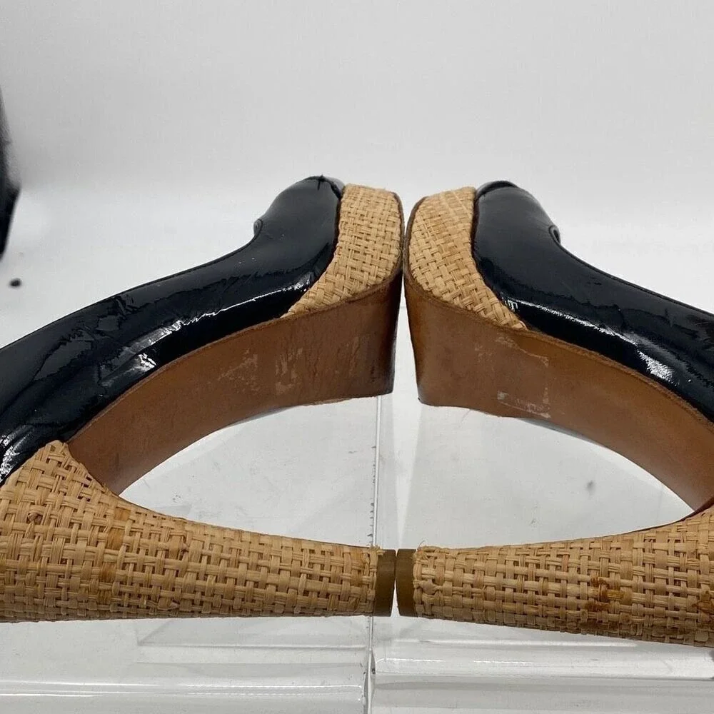 Stuart Weitzman Women's Patent Leather Criss Cross Pump Heel Black Tan Size 8.5M
